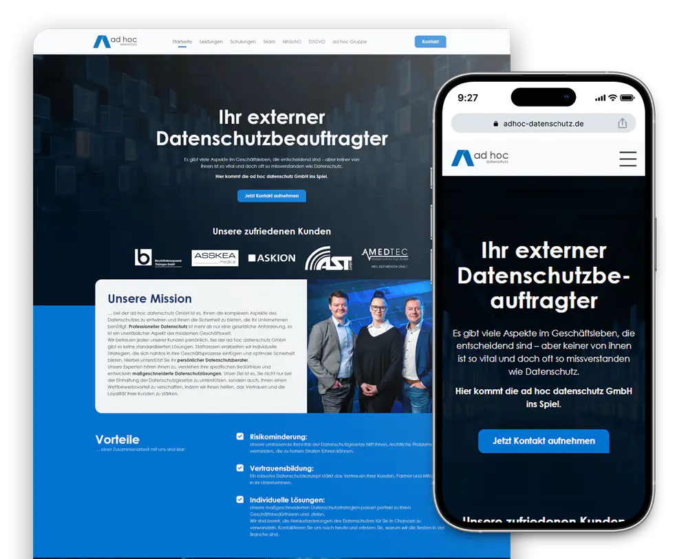 ad hoc datenschutz Webdesign